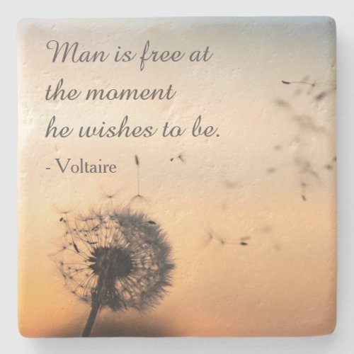 Man is Free Voltaire Quote Stone Coaster