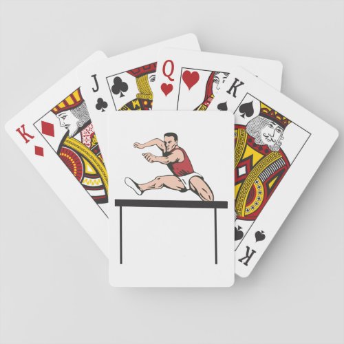 Man Jumping Hurdles Playing Cards