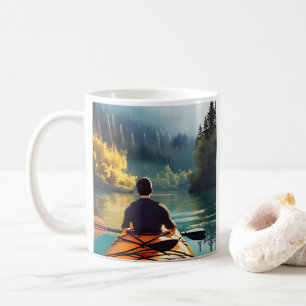 Man Kayaking on a lake surrounded by Trees Coffee Mug