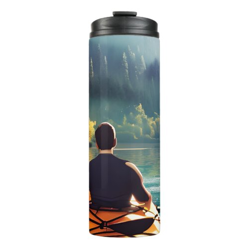 Man Kayaking on a lake surrounded by Trees  Thermal Tumbler