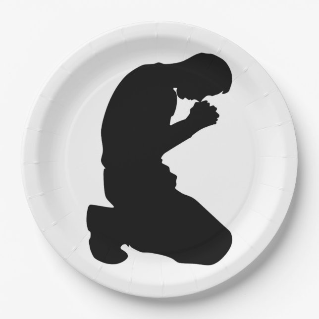 MAN KNEELING IN PRAYER PAPER PLATES (Front)