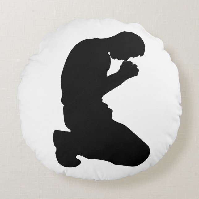 MAN KNEELING IN PRAYER ROUND PILLOW (Front)