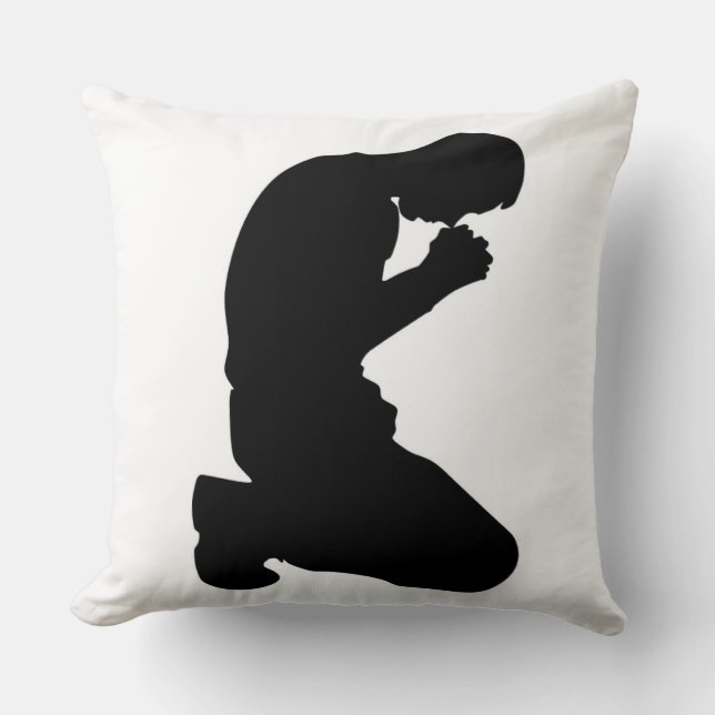 MAN KNEELING IN PRAYER THROW PILLOW (Front)