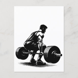 man lifting weights body builder art illustration postcard