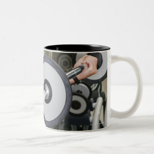 Man lifting weights in gym 2 Two-Tone coffee mug