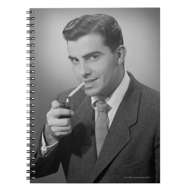 Man Lighting Cigarette Notebook (Front)