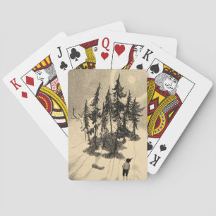 Man Looking at Trees with Buck, Squirrel, Rabbit Poker Cards