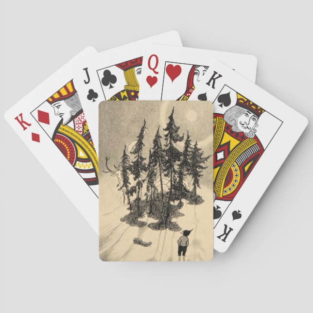 Man Looking at Trees with Buck, Squirrel, Rabbit Poker Cards (Back)