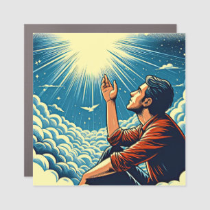 Man looking up to heaven TALKING TO gOD Car Magnet