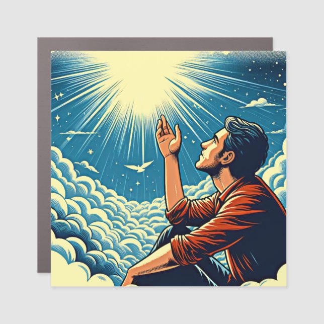 Man looking up to heaven TALKING TO gOD Car Magnet (Front)