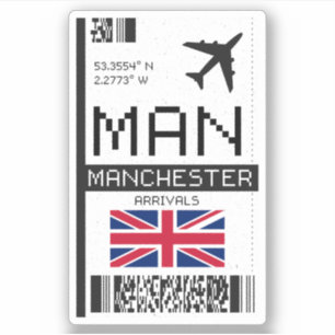 MAN Manchester, England Airport Boarding Pass Sticker