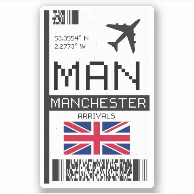 MAN Manchester, England Airport Boarding Pass Sticker (Front)