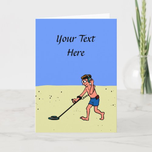 Man Metal Detecting Beach Card