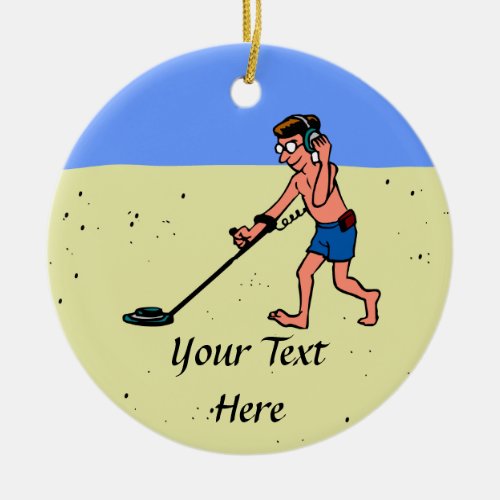 Man Metal Detecting Beach Ceramic Ornament