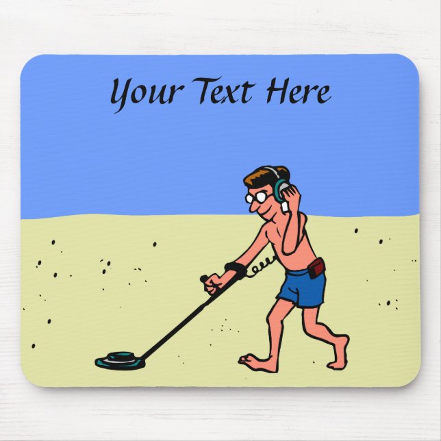 Man Metal Detecting Beach Mouse Pad (Front)