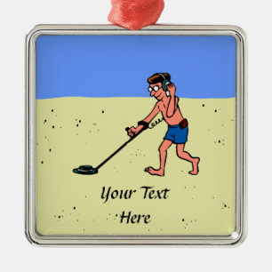 Man Metal Detecting Beach Ornament