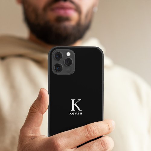 Man monogram name personalized simple black  iPhone 15 case
