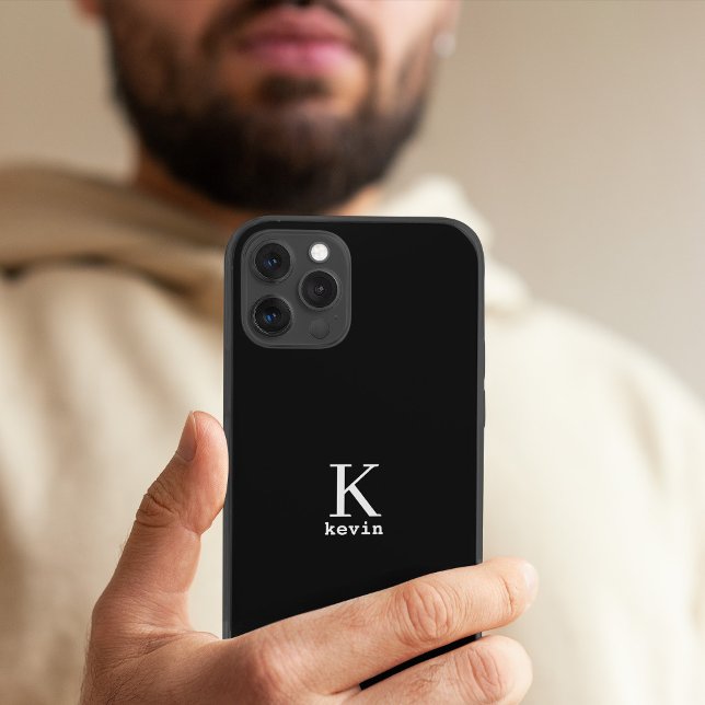 Man monogram name personalized simple black  iphone case (Creator Uploaded)