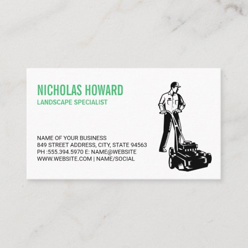 Man Mowing Grass  Lawn Mower  Business Card