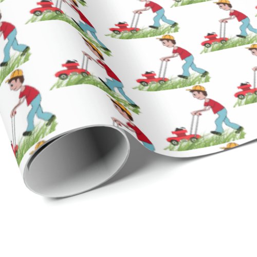 man mowing grass wrapping paper
