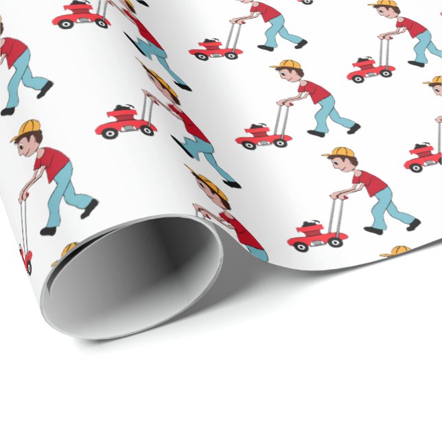 man mowing grass wrapping paper (Roll Corner)