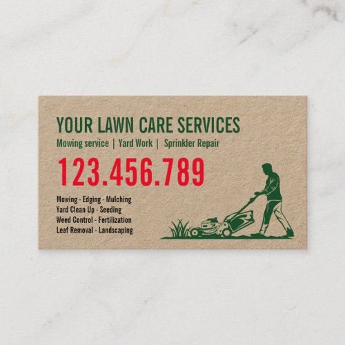 Man Mowing Grass Yarn Care Gardening Landscaping Business Card