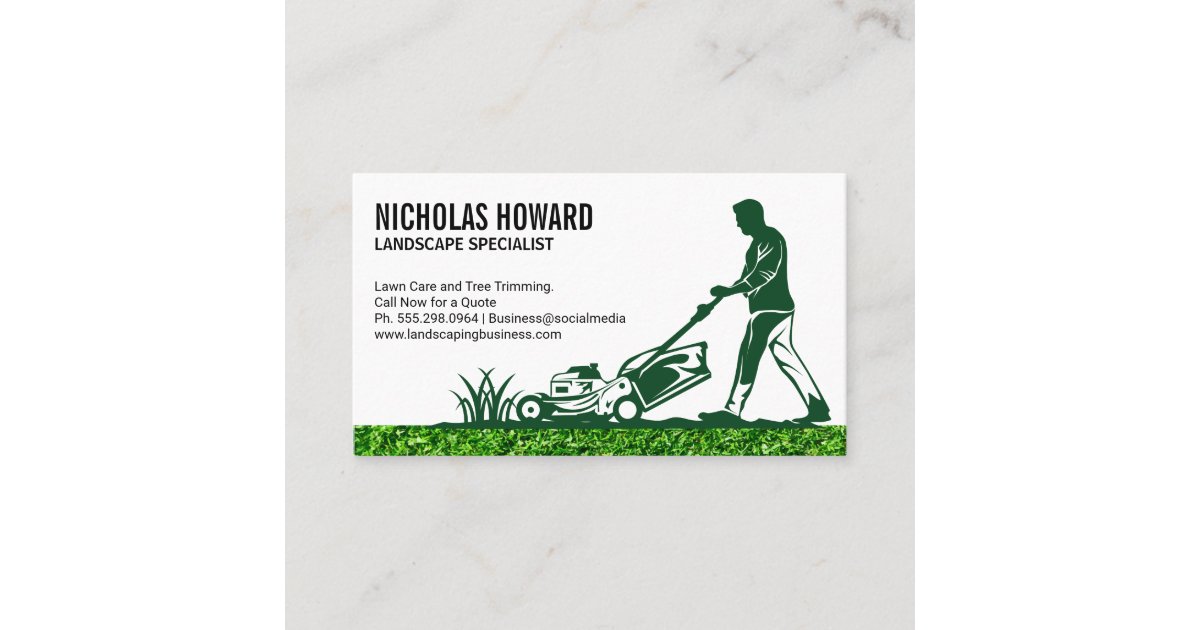 Man Mowing The Lawn | Landscaping Business Card | Zazzle