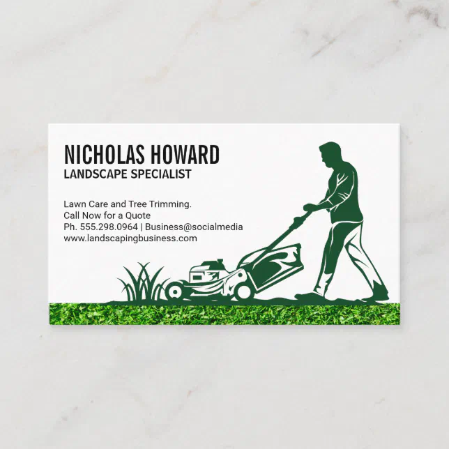 Man Mowing The Lawn | Landscaping Business Card | Zazzle