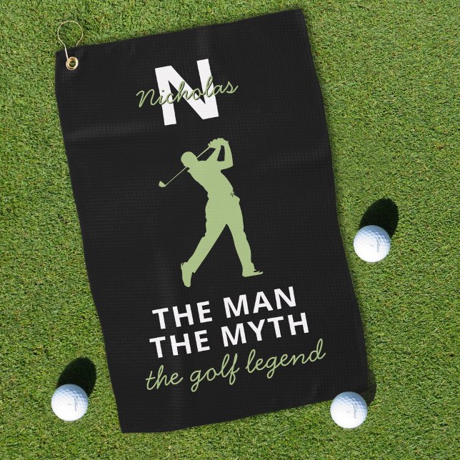 Man Myth Golf Legend Custom Name Monogram Golf Towel (Creator Uploaded)