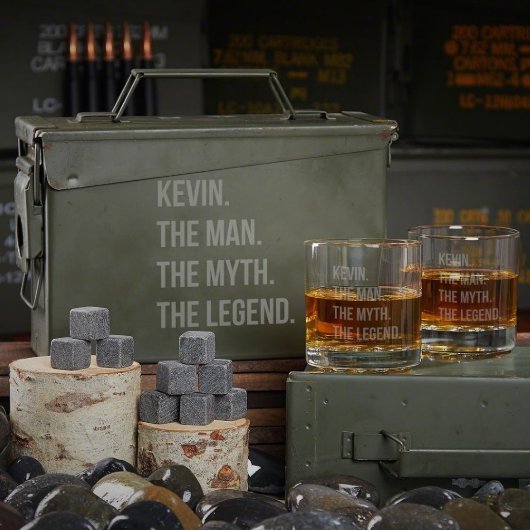 Man Myth Legend Ammo Can Set With Rocks Glasses (Set)
