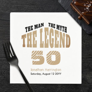 Man Myth Legend Bold Etched Black Gold 50th Party Napkins