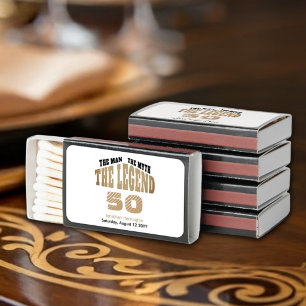 Man Myth Legend Luxury Black Gold 50th Favor Gift Matchboxes