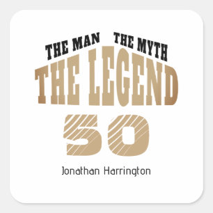 Man Myth Legend Luxury Black Gold 50th Party Gift Square Sticker