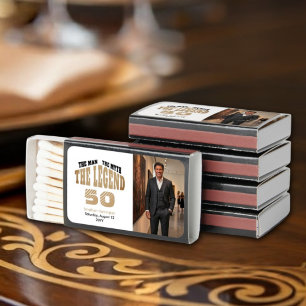 Man Myth Legend Luxury Black Gold 50th Photo Gift Matchboxes