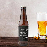 Man myth legend photo birthday party beer bottle label<br><div class="desc">A classic black background.   Text: The Man,  The Myth,  The Legend. Personalize and add his name</div>