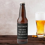 Man myth legend photo birthday party beer bottle label<br><div class="desc">A classic black background.   Text: The Man,  The Myth,  The Legend. Personalize and add his name and age.</div>