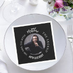 Man myth legend photo birthday party napkins<br><div class="desc">A classic black background.   Text: The Man,  The Myth,  The Legend. Personalize and add his name,  age and photo.</div>