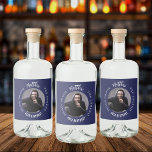 Man myth legend photo blue white birthday party liquor bottle label<br><div class="desc">A classic navy blue background.   Text: The Man,  The Myth,  The Legend. Personalize and add his name,  age and photo. White text.</div>