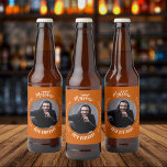 Man myth legend photo burnt orange birthday party beer bottle label<br><div class="desc">A trendy burnt orange colored background.   Text: The Man,  The Myth,  The Legend. Personalize and add his name,  age and photo. White text.</div>