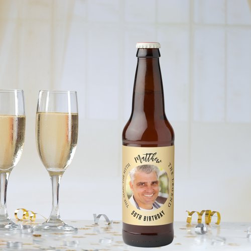 Man myth legend photo gold birthday party beer bottle label