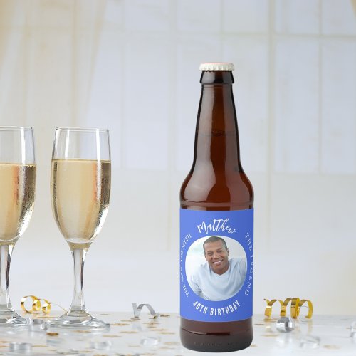 Man myth legend photo royal blue birthday party beer bottle label