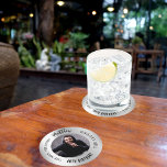 Man myth legend photo silver birthday party round paper coaster<br><div class="desc">A classic faux silver looking background.   Text: The Man,  The Myth,  The Legend. Personalize and add his name,  age and photo.</div>