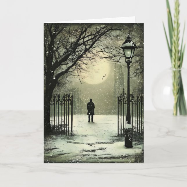 Man Night Winter Somber Holiday Card (Front)