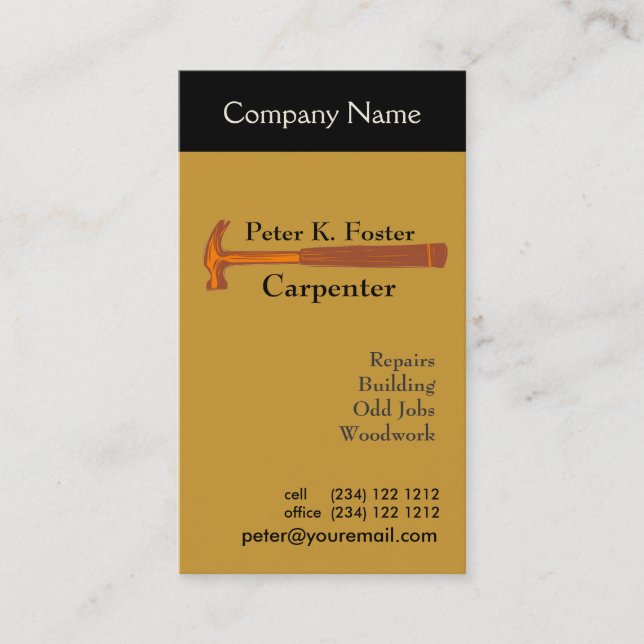 Man Of All Work Hammer Tool Handyman Construction Business Card (Front)
