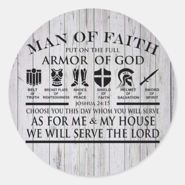 Man Of Faith Armor Of God Classic Round Sticker (Front)