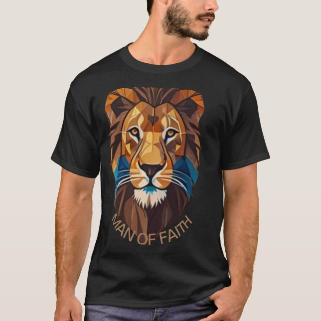 "Man of Faith Lion T-Shirt – Bold Christian Graphi (Front)