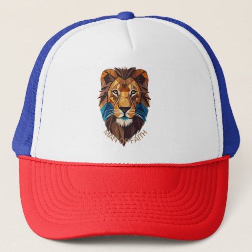 Man of Faith Lion T_Shirt  Bold Christian Graphi Trucker Hat