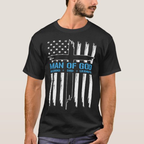 Man Of God Cross American Flag Jesus Christian T_Shirt