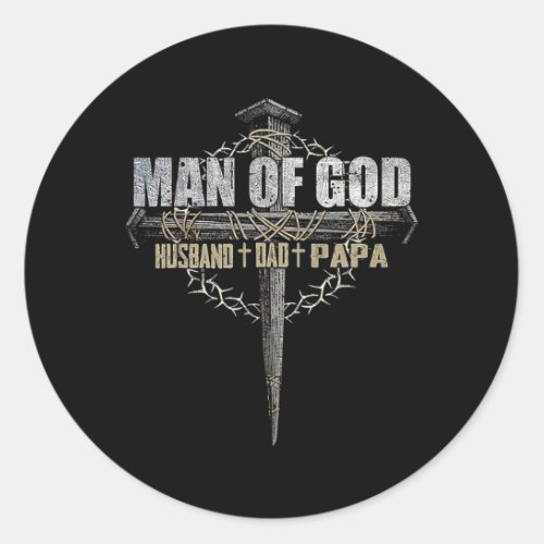 Man of God Husband Dad Papa Christian Cross Classic Round Sticker