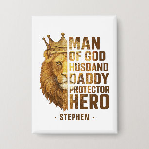 Man of God Lion Crown Design – Husband, Daddy Button